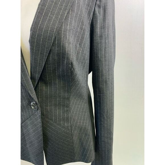Bebe Gray Metallic Trim Striped Blazer Size 10 - Picture 5 of 10